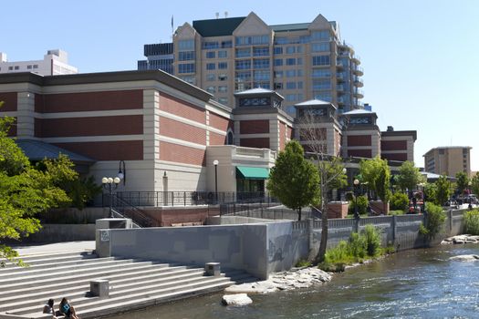 Downtown Reno architecture and river.