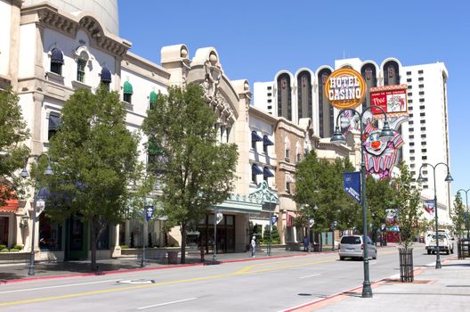 Downtown street view and casino in Reno Nevada.