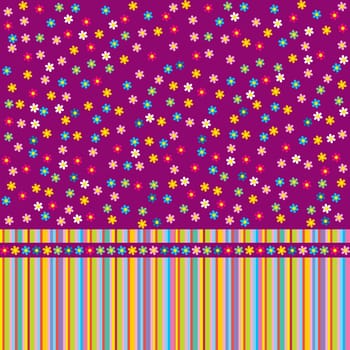 Flowers striped background, greeting card