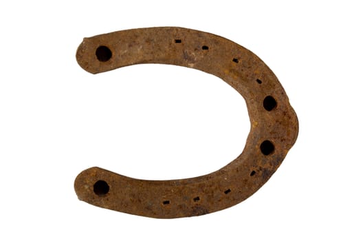 rusty horseshoe on white background