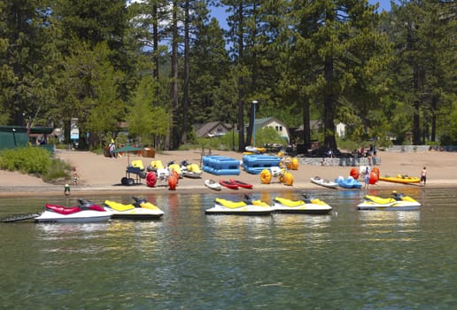Rental equipment, water scooters and kayaks, Lake Tahoe CA.
