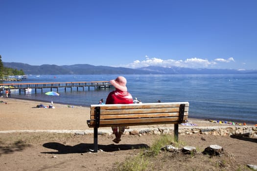 Looking out on the beach Lake Tahoe, CA.