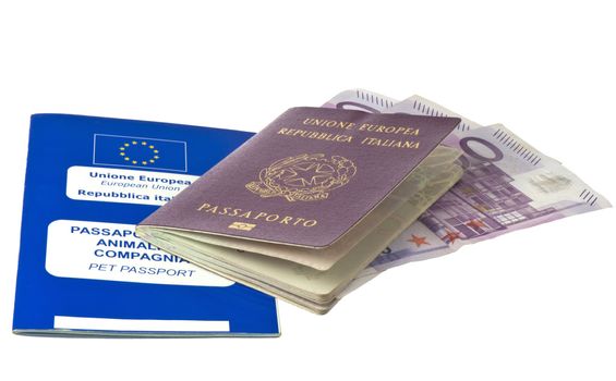 Italian passport and pets passport on white background