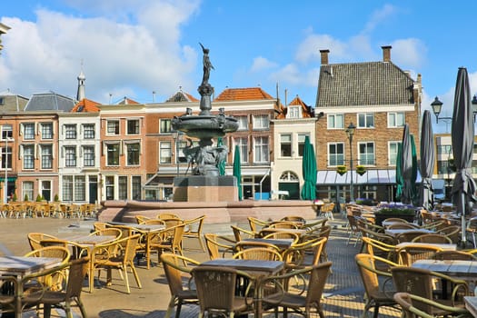 Street cafe near the fountain in Gorinchem. Netherlands