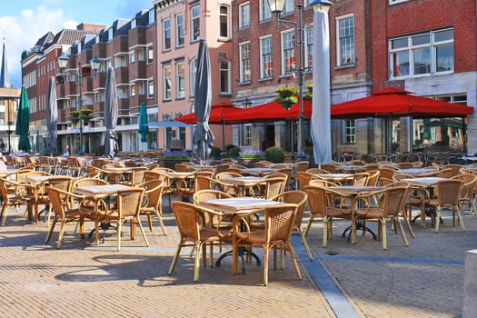 Street cafe on the square in Gorinchem. Netherlands