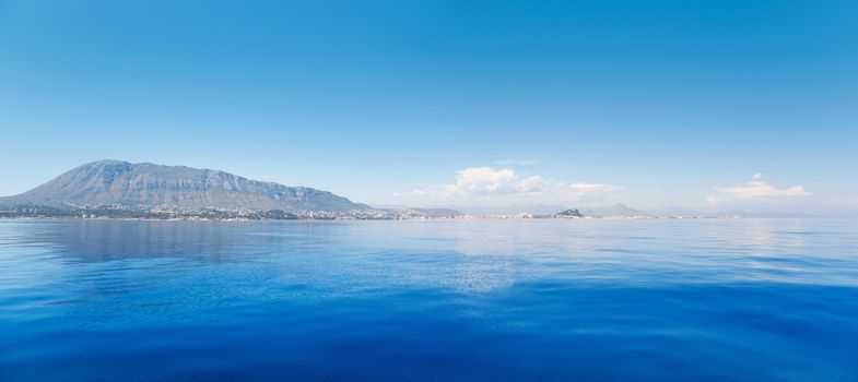 Alicante Denia view from blue calm Mediterranean sea in Spain