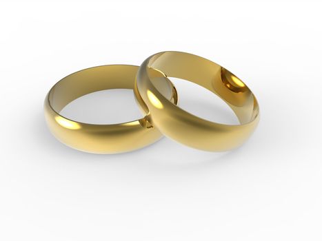 Golden and silver wedding rings isolated on white background