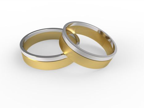 Golden and silver wedding rings isolated on white background