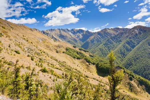 Beautiful alpine landscape scenery in Central Otago, Southern Alps, New Zealand