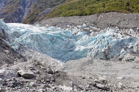 Large glacier icefield tongue of Fox Glacier, South Island, New Zealand