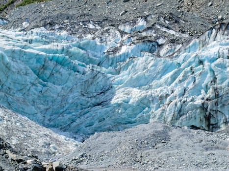 Large glacier icefield tongue of Fox Glacier, South Island, New Zealand