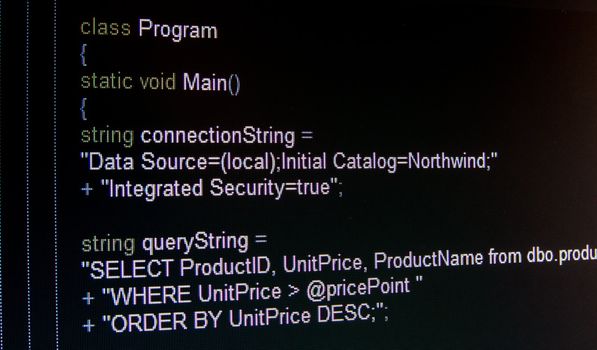 Code of C language on black LCD screen