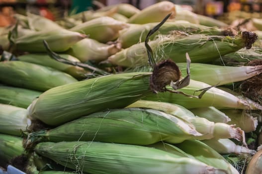 corn on display at farmers market