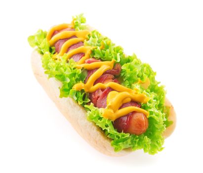 Bacon sausage hot dog isolated white