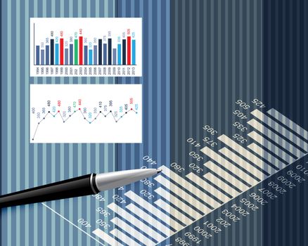 Business backgrounds graphs and stationary pen