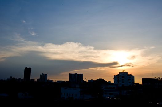 Silhouette of building before sundown