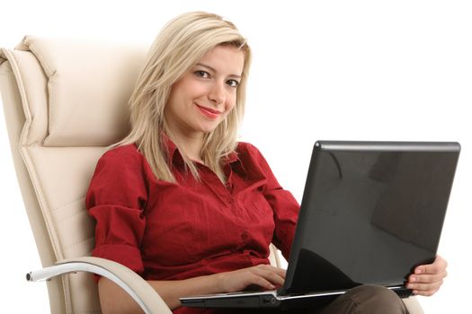 Girl working on comfortable chair