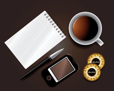 Set of Business backgrounds including pen mobile notepad and cup of tea