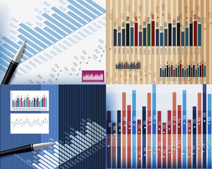 Business backgrounds graphs and stationary pen