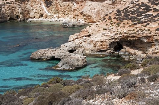 Rocks on Malta island with blue sea