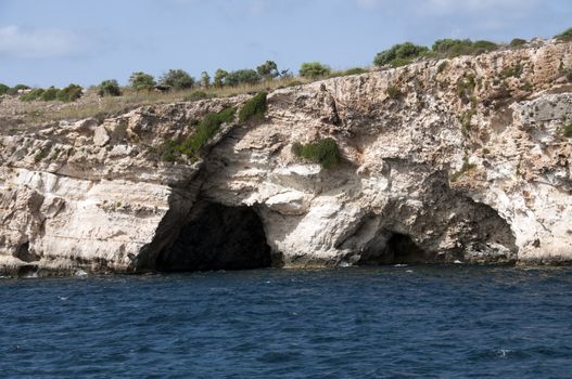 Blue sea and rocks on the malta beach