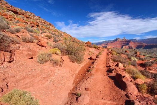 South Kaibab Trail makes its way down into the Grand Canyon in northern Arizona.