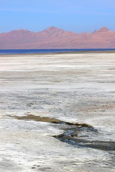 View of the salt flats surrounding the Great Salt Lake of Utah.