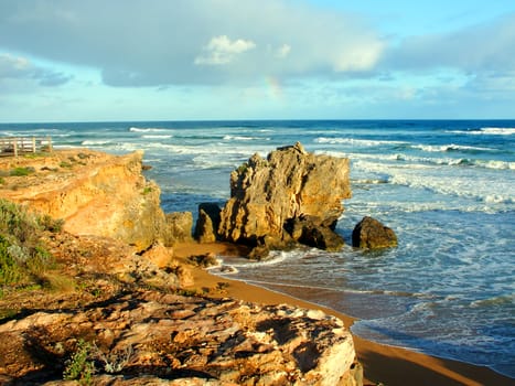 Rugged rocky coastline of southern Australia near Warrnambool, Victoria.