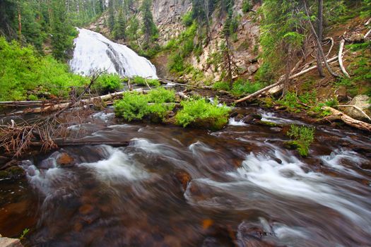 Virginia Cascades on an overcast summer day in Yellowstone National Park.