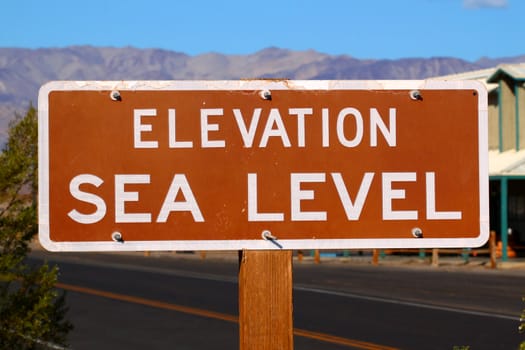 Sign denoting Elevation at Sea Level in the Stovepipe Wells Village of Death Valley National Park.