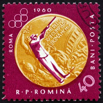 ROMANIA - CIRCA 1961: a stamp printed in the Romania shows Sharpshooting, Summer Olympic sports, Rome 60, circa 1961