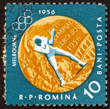 ROMANIA - CIRCA 1961: a stamp printed in the Romania shows Boxing, Summer Olympic sports, Melbourne 56, circa 1961