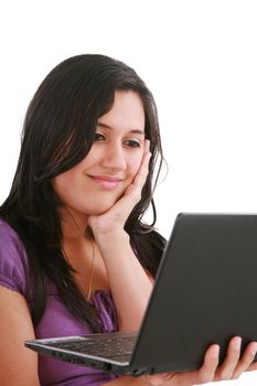 picture of pensive woman with laptop computer