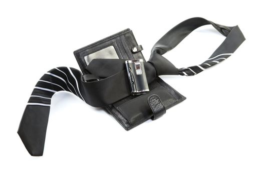 Tie  lighter and  purse isolated on a white background