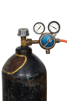 Gas pressure regulator with manometer, isolated on white background