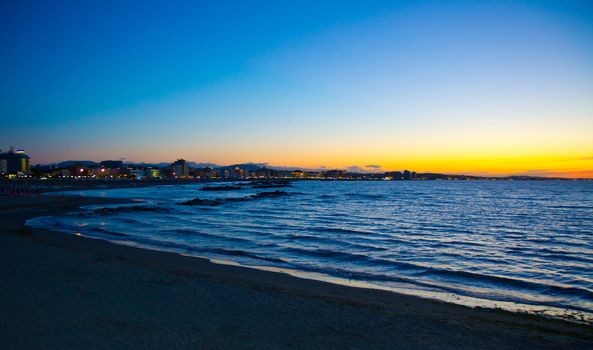 Night shot of the coast of Emilia Romagna, Italy