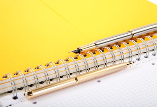ball-point  and  fountain pen   writing-book on a spiral close up