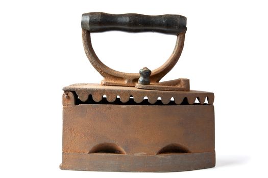 The old iron covered with rust on a white background
