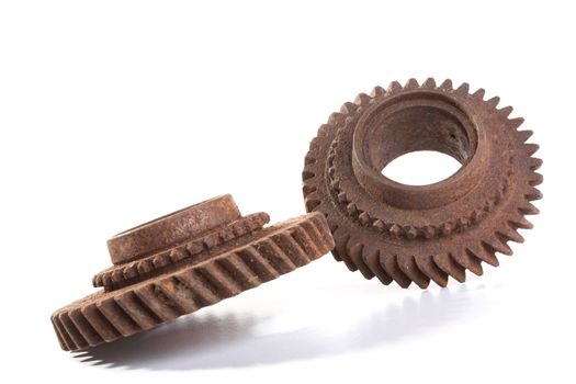 Rusty gears on a white background isolated