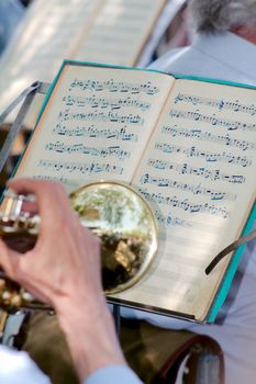 Musician plays the trumpet