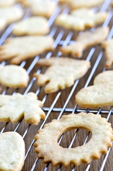 Cooling rack with fresh baked homemade shortbread cookies