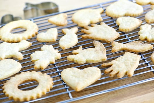 Cooling rack with fresh baked homemade shortbread cookies