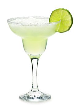 Margarita in glass with lime isolated on white background