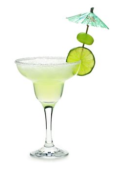 Margarita in glass with lime isolated on white background