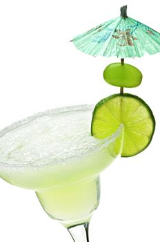 Margarita in glass with lime isolated on white background