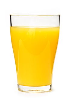 Orange juice in clear glass isolated on white background