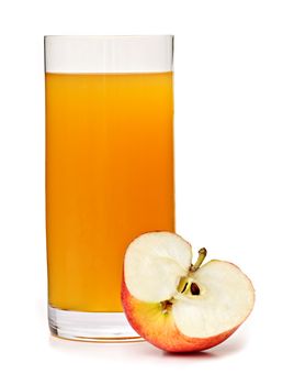 Apple juice in clear glass isolated on white background