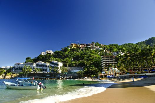 View on Pacific coast of Mexico resort town of Mismaloya near Puerto Vallarta