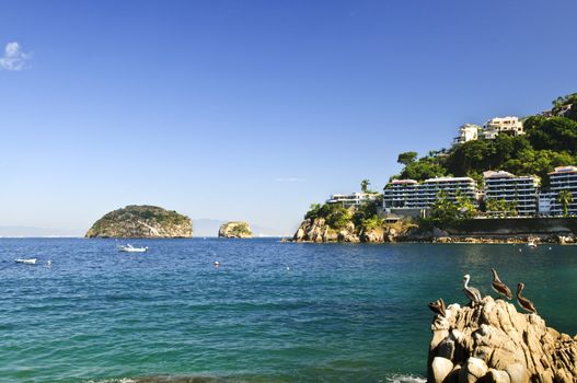 View on Pacific coast of Mexico resort town of Mismaloya near Puerto Vallarta