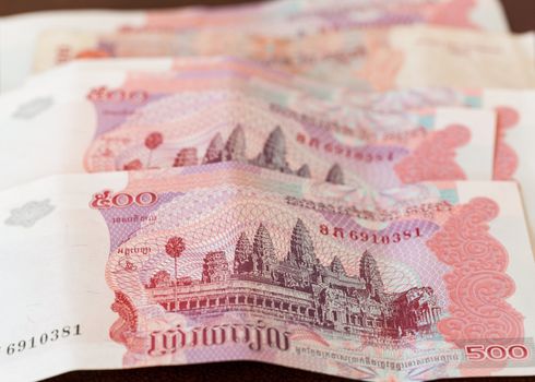 Five hundred riel notes from Cambodia